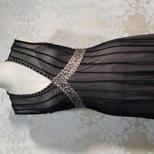 Mixit Tan & Black Sheer Cocktail Dress with Metallic Embellishments